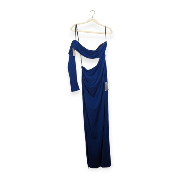 Katie May Dresses & Skirts - NWT Katie May Ocean Blue Cut Out Strapless One Sleeve Side Slit Maxi Dress Gown